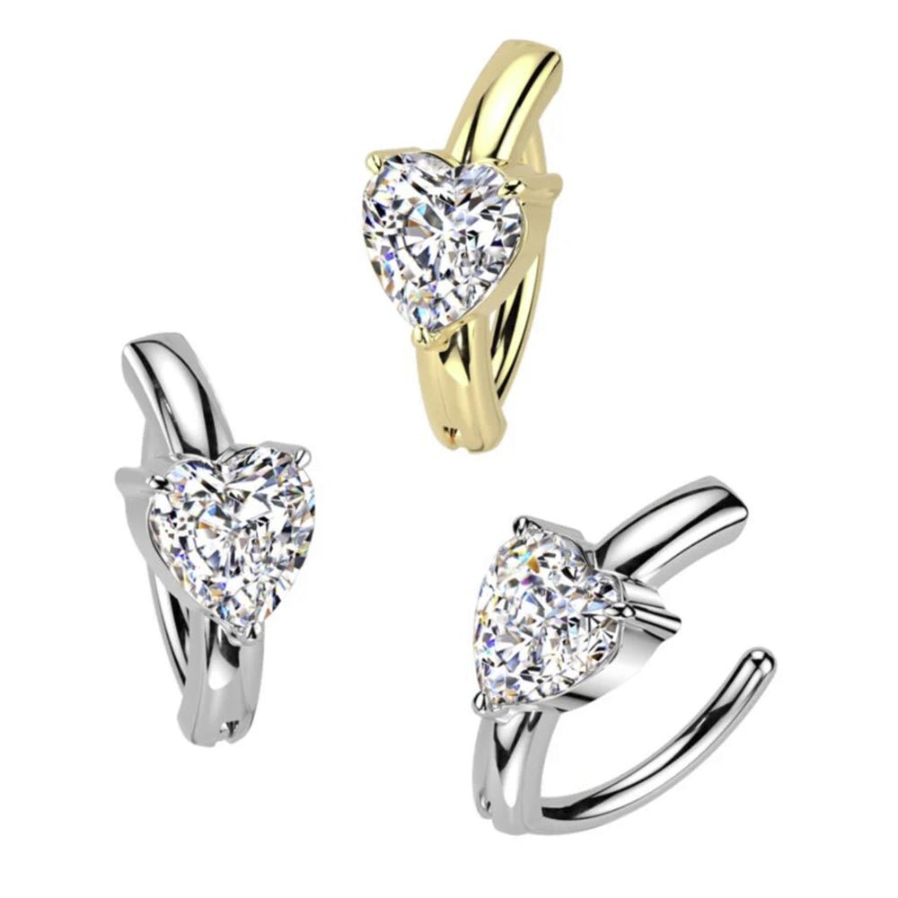 Surgical Steel 14 Gauge Hinged Belly Button Ring with CZ Heart - photo 3