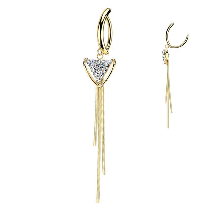 Surgical Steel 14 Gauge Hinged Belly Ring with CZ Chain Triangle - Kruelty
