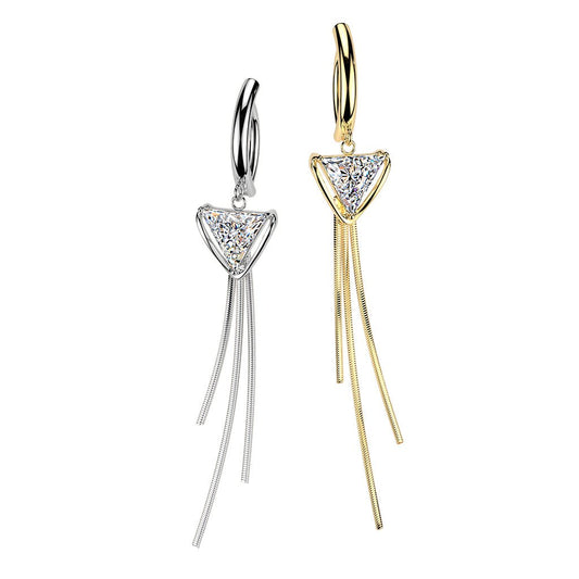 Surgical Steel 14 Gauge Hinged Belly Ring with CZ Chain Triangle - Kruelty