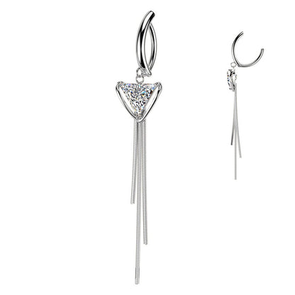 Surgical Steel 14 Gauge Hinged Belly Ring with CZ Chain Triangle - Kruelty