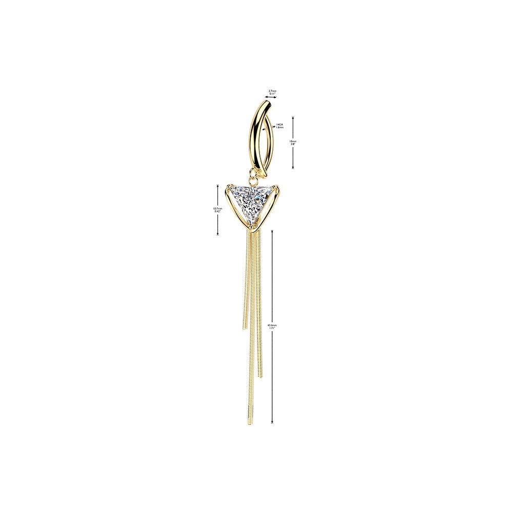 Surgical Steel 14 Gauge Hinged Belly Ring with CZ Chain Triangle - Kruelty