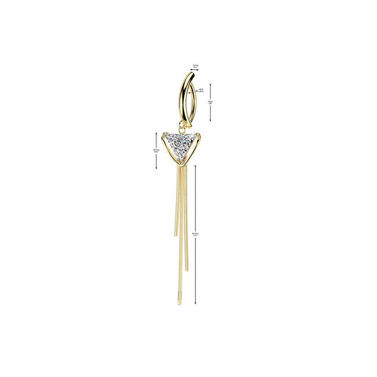Surgical Steel 14 Gauge Hinged Belly Ring with CZ Chain Triangle - Kruelty