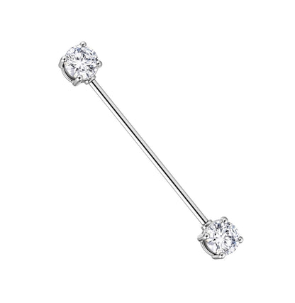 Surgical Steel 14 Gauge Industrial Barbell with CZ Prong - Kruelty