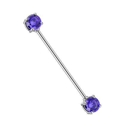 Surgical Steel 14 Gauge Industrial Barbell with CZ Prong - Kruelty