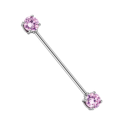Surgical Steel 14 Gauge Industrial Barbell with CZ Prong - Kruelty