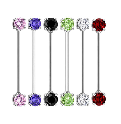Surgical Steel 14 Gauge Industrial Barbell with CZ Prong - Kruelty