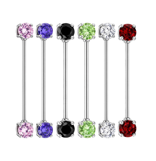 Surgical Steel 14 Gauge Industrial Barbell with CZ Prong - Kruelty
