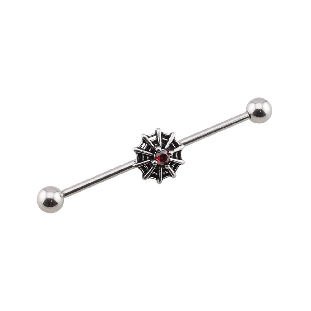 Surgical Steel 14 Gauge Industrial Barbell with Halloween Spider Web - photo 4