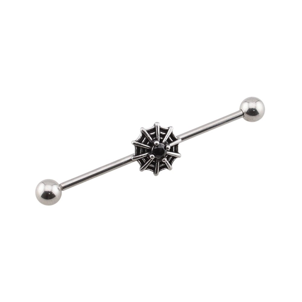 Surgical Steel 14 Gauge Industrial Barbell with Halloween Spider Web - photo 3