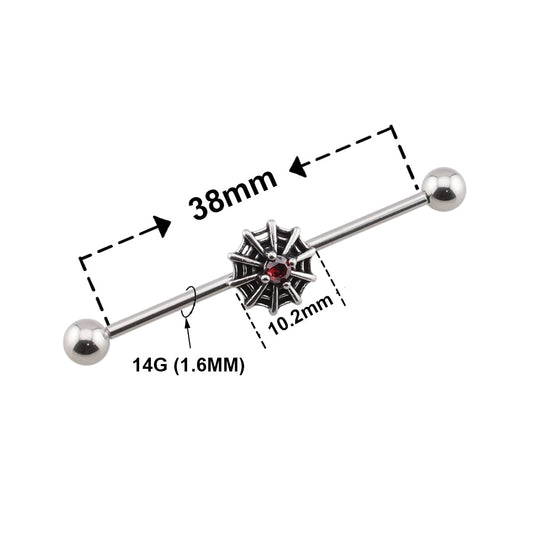 Surgical Steel 14 Gauge Industrial Barbell with Halloween Spider Web - Kruelty