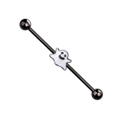 Surgical Steel 14 Gauge Industrial Barbell with Spooky Smiley Ghost - Kruelty