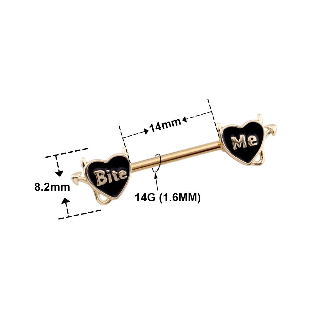Surgical Steel 14 Gauge Nipple Barbell with Bite Me Heart - Pair - photo 2