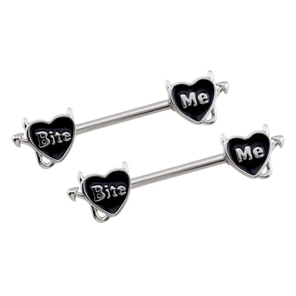 Surgical Steel 14 Gauge Nipple Barbell with Bite Me Heart - Pair - photo 4
