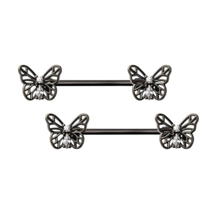 Surgical Steel 14 Gauge Nipple Barbell with CZ Butterfly - Pair - photo 5