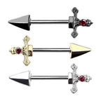 Surgical Steel 14 Gauge Nipple Barbell with Red CZ Dagger - Pair