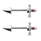 Surgical Steel 14 Gauge Nipple Barbell with Red CZ Dagger - Pair - photo 3
