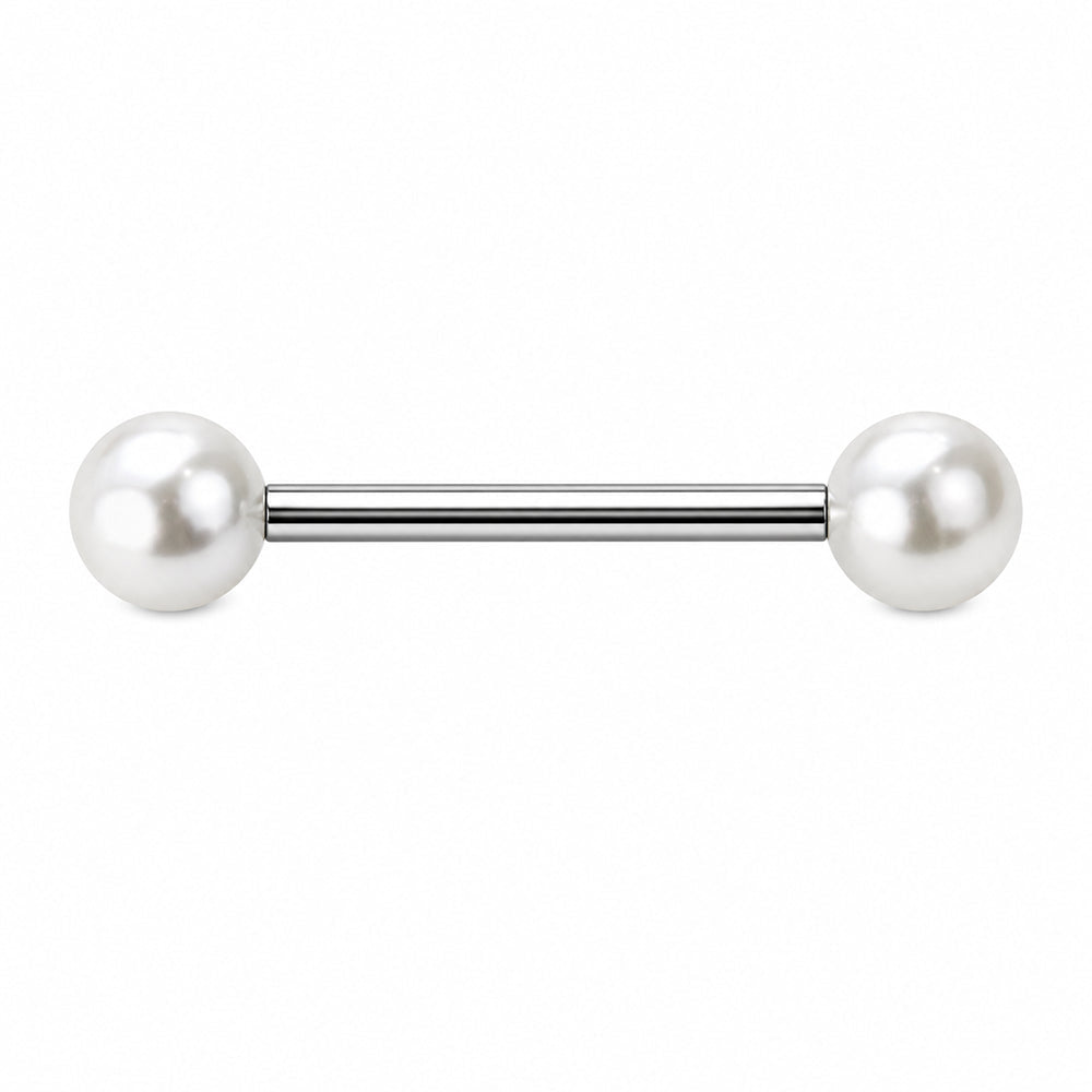 Surgical Steel 14 Gauge Straight Barbell with Acrylic Pearl Ball - Kruelty