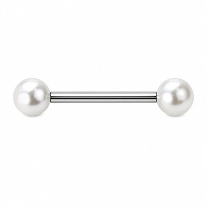 Surgical Steel 14 Gauge Straight Barbell with Acrylic Pearl Ball - Kruelty