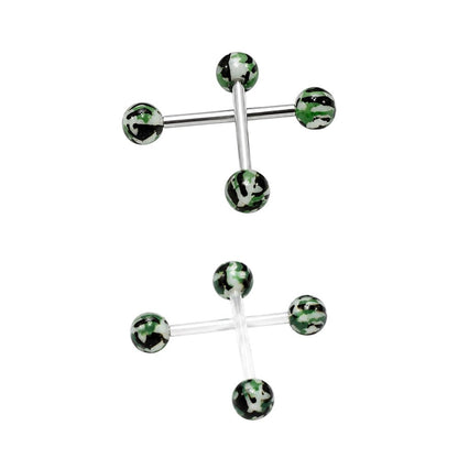 Surgical Steel 14 Gauge Straight Tongue with Camouflage Balls - Pair - Kruelty