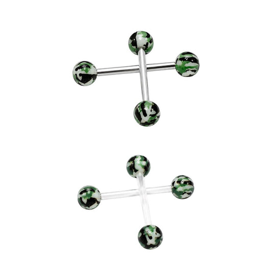 Surgical Steel 14 Gauge Straight Tongue with Camouflage Balls - Pair - Kruelty
