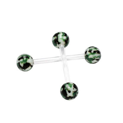 Surgical Steel 14 Gauge Straight Tongue with Camouflage Balls - Pair - Kruelty