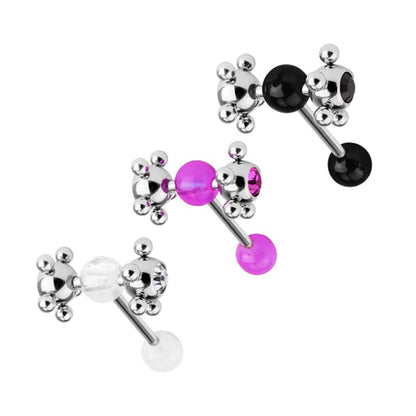 Surgical Steel 14 Gauge Tongue Barbell with CZ Tickler Ball Spinner - Kruelty