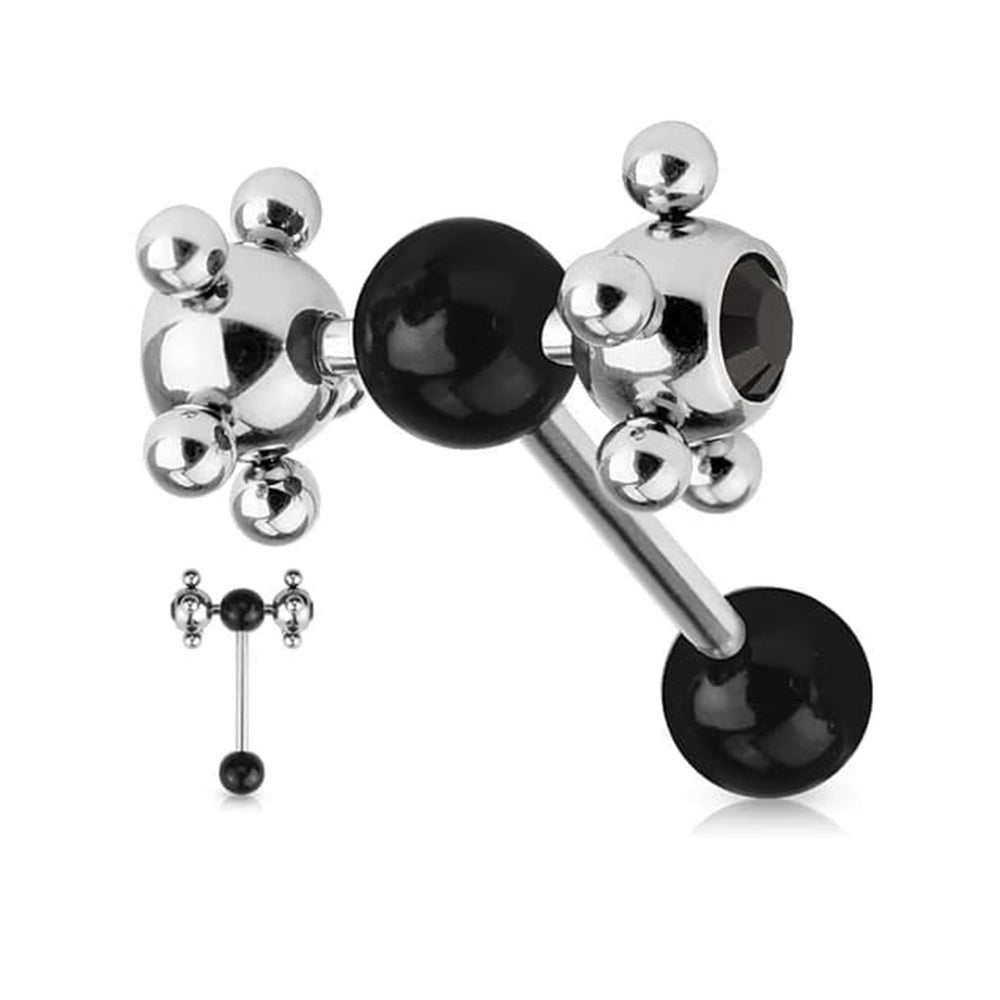 Surgical Steel 14 Gauge Tongue Barbell with CZ Tickler Ball Spinner - Kruelty