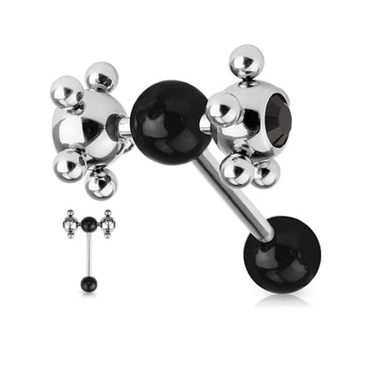 Surgical Steel 14 Gauge Tongue Barbell with CZ Tickler Ball Spinner - Kruelty