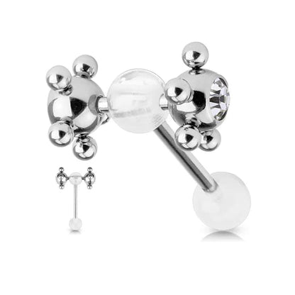 Surgical Steel 14 Gauge Tongue Barbell with CZ Tickler Ball Spinner - Kruelty