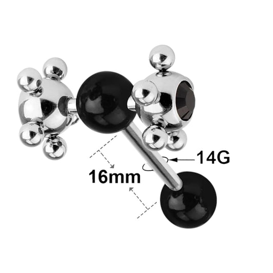 Surgical Steel 14 Gauge Tongue Barbell with CZ Tickler Ball Spinner - Kruelty