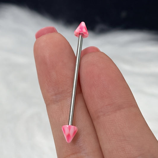 Surgical Steel 14 Gauge Industrial Barbell Pink Spike with Checker