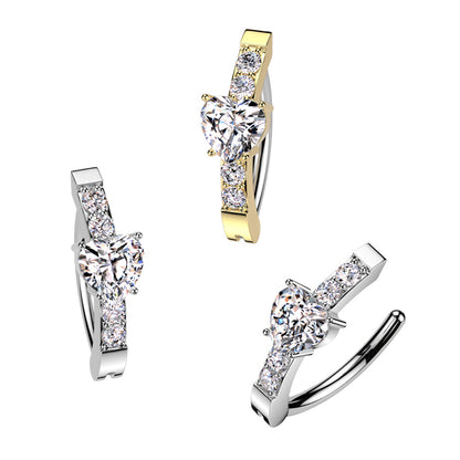 Surgical Steel 14 Gauge Hinged Belly Button Ring with CZ Heart