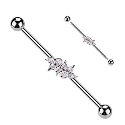 Surgical Steel Industrial Barbell 14G with CZ Spikes - 2 Colors - photo 4