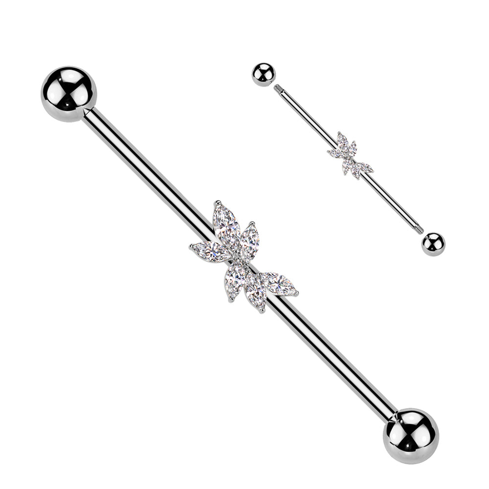 Surgical Steel Marquise CZ Vine Industrial Barbell 14G - 2 Colors - photo 4