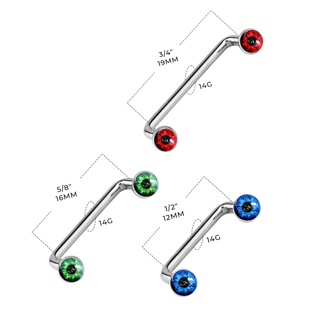 Surgical steel surface barbell with eyeball ends