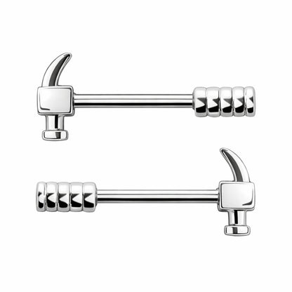 Surgical Steel 14 Gauge Nipple Barbell Rings with Hammer - Pair