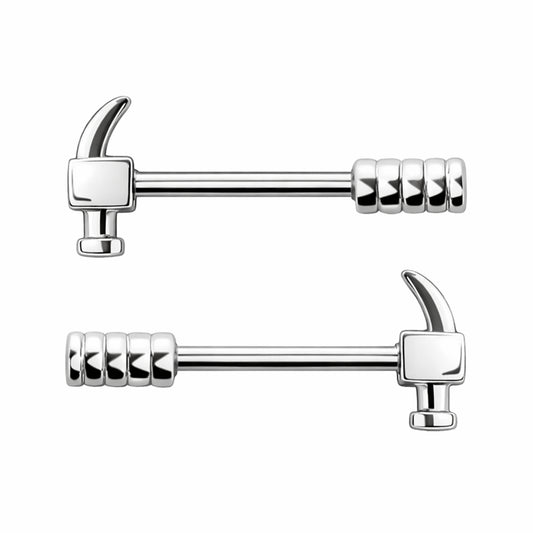 Surgical Steel 14 Gauge Nipple Barbell Rings with Hammer - Pair
