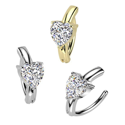 Surgical Steel 14 Gauge Hinged Belly Button Ring with CZ Heart