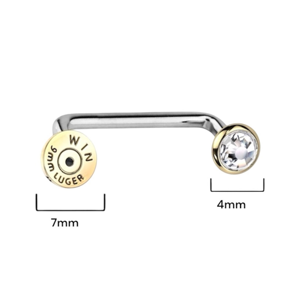 Surgical steel staple surface barbell with bullet CZ ends