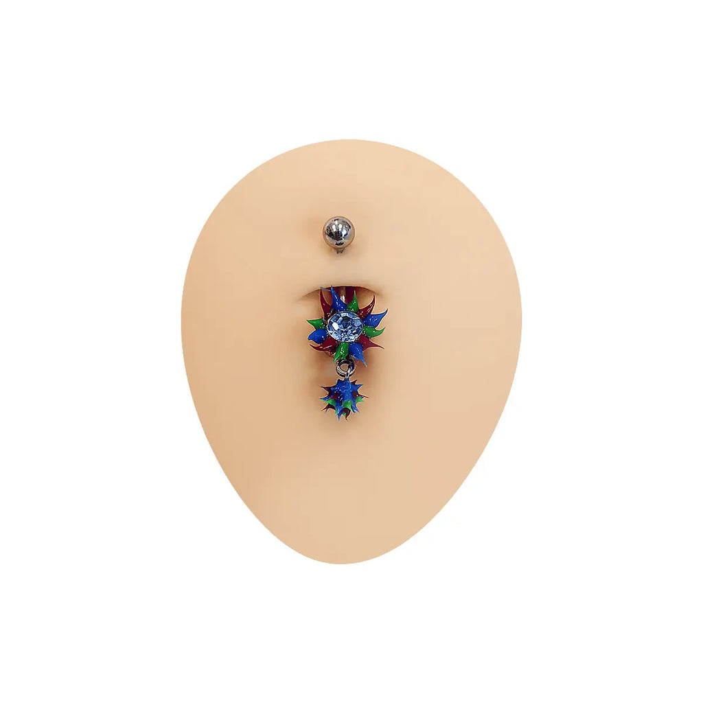 Surgical Steel CZ Spike Curved Belly Button Ring