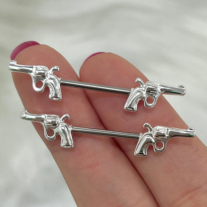 Surgical Steel Nipple Barbell 14G 14mm with Double Revolver Gun - Pair - photo 5