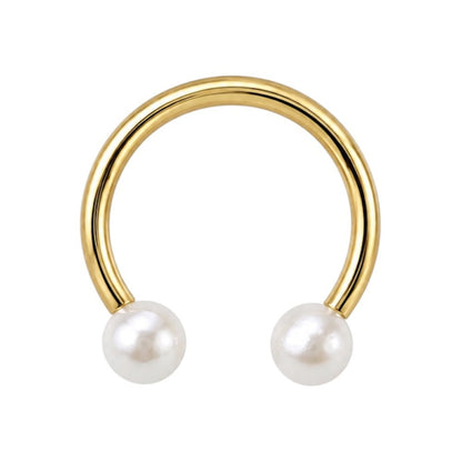 Surgical Steel 16 Gauge Horseshoe Circular Barbell & White Pearl Ball - Kruelty