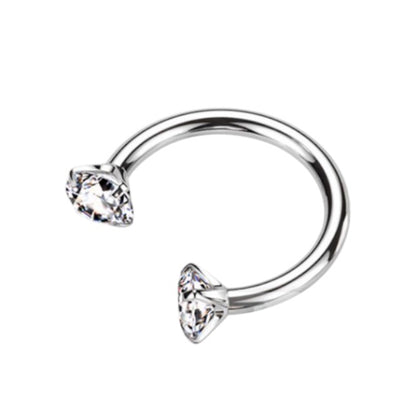 Surgical Steel 16 Gauge Horseshoe Circular Barbell with Prong CZ Gem