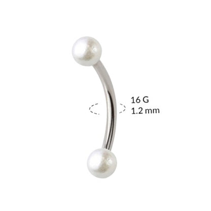 Surgical Steel 16 Gauge Curved Barbell with White Pearl Ball