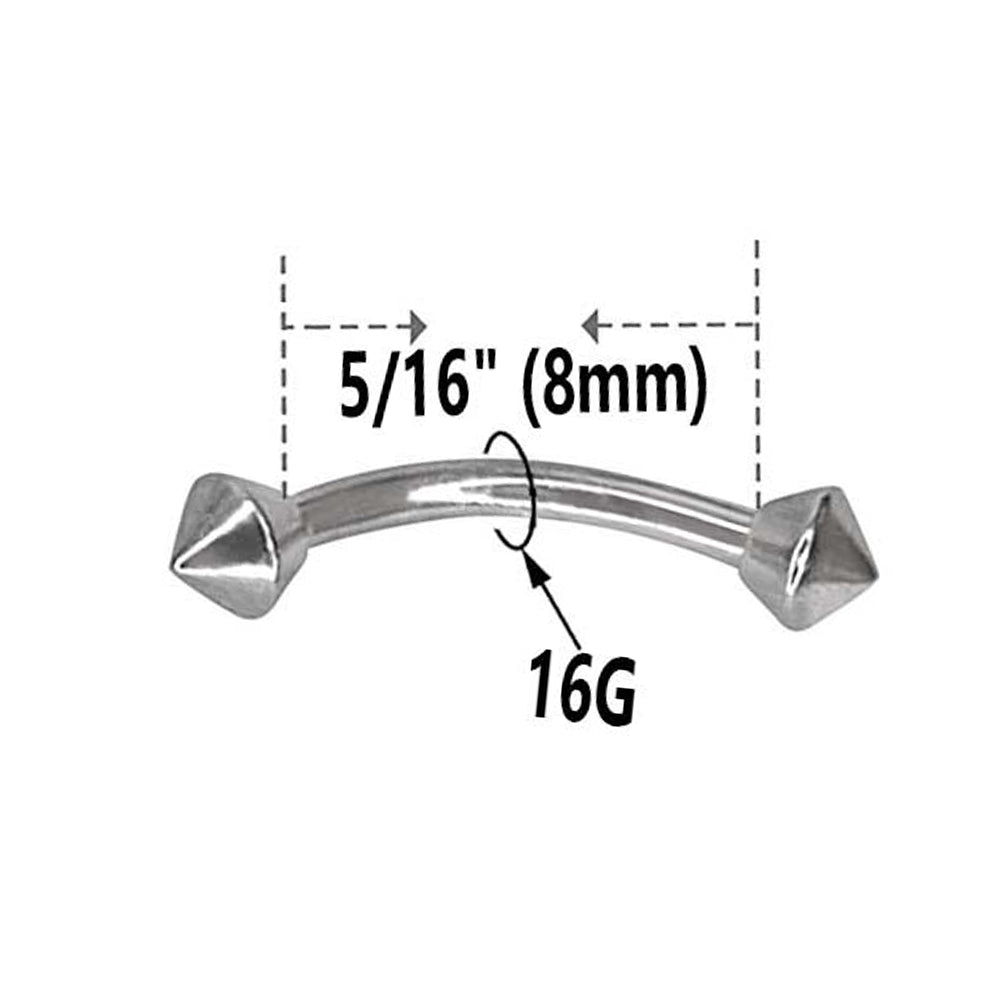 Surgical Steel 16 Gauge Curved Eyebrow Barbell with Spike - photo 2