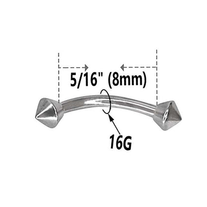 Surgical Steel 16 Gauge Curved Eyebrow Barbell with Spike - photo 2