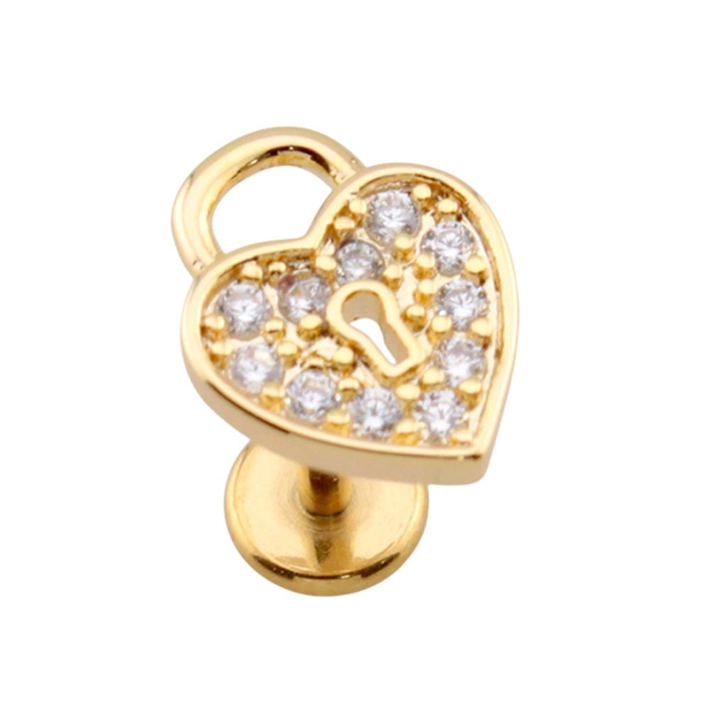 Surgical Steel 18 Gauge Push-In Labret Stud with CZ Heart Lock - photo 5