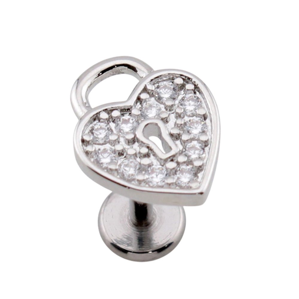 Surgical Steel 18 Gauge Push-In Labret Stud with CZ Heart Lock - photo 4