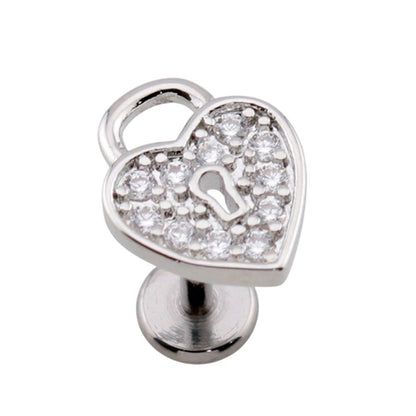 Surgical Steel 18 Gauge Push-In Labret Stud with CZ Heart Lock - photo 4
