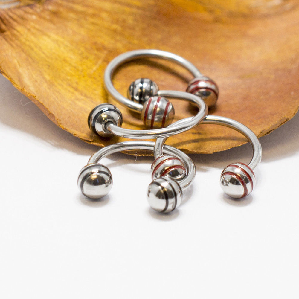 Surgical Steel 18 Gauge Horseshoe Barbell with Stripe Balls - 4 Pack - photo 3